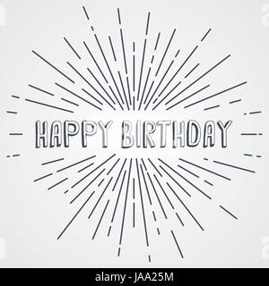 happy birthday greetings sunrays retro theme vector art Stock Vector