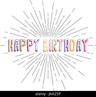 happy birthday greetings sunrays retro theme vector art Stock Vector