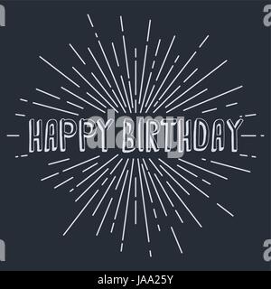 happy birthday greetings sunrays retro theme vector art Stock Vector