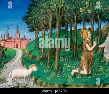 Saint John the Baptist in the Desert. Codex of Predis (1476). Royal Library. Turin. Italy. Stock Photo