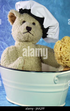 teddy bear in the bath Stock Photo