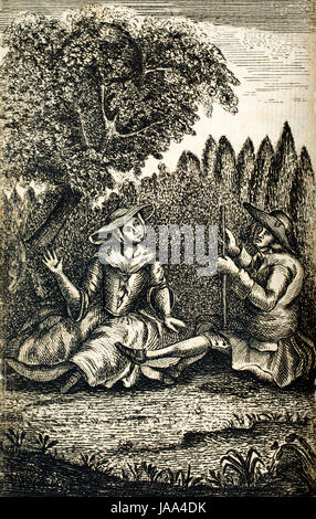 Literature, 1775 Tim Bobbin, Lancashire dialect book Tummus & Meary line engraving illustration Stock Photo