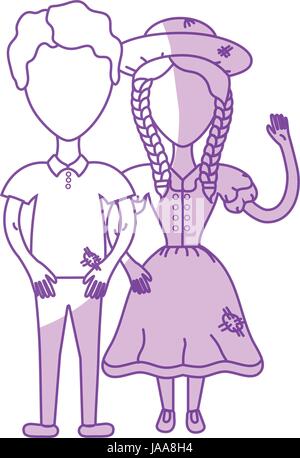 silhouette cute brazilian couple with hat and typical clothes Stock Vector