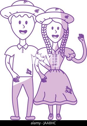 silhouette cute brazilian couple with hat and typical clothes Stock Vector