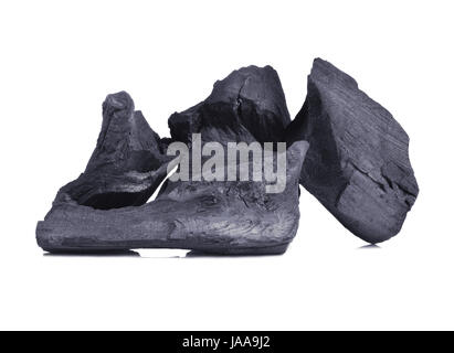 Natural wood charcoal Isolated on white, traditional charcoal or hard wood charcoal, isolated on white background Stock Photo