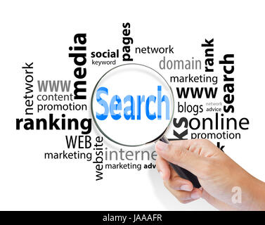 Magnifying glass with search SEO, internet concept Stock Photo