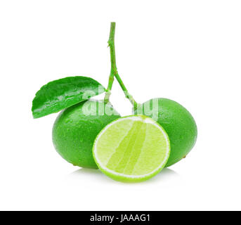limes with water drops isolated on white. Stock Photo