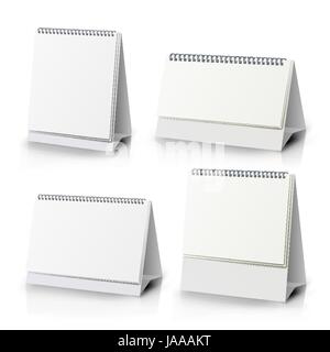 White Blank Paper Desk Spiral Calendar. Spiral Calendar Vector Template. Vertical Table Calendar Stock Vector
