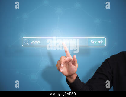 Business hand pressing Search button, Internet technology concept Stock Photo