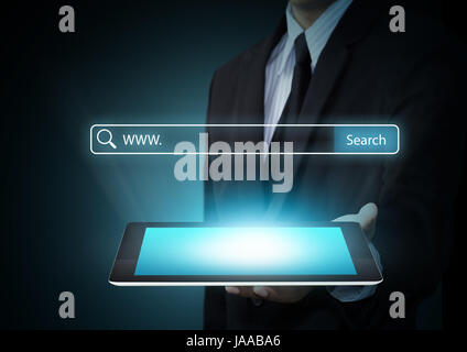 Searching system and internet concept, Technology computer touch screen Stock Photo