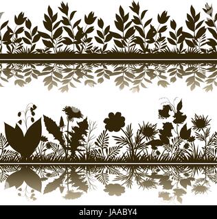 Flowers Silhouettes, Seamless Stock Vector