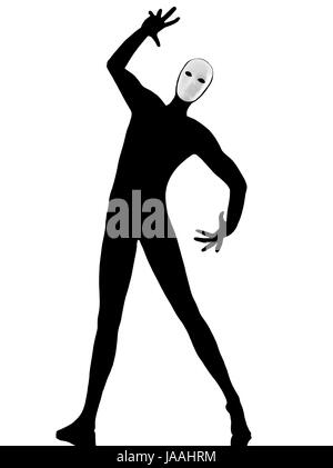 performer man mime with mask gesturing on studio isolated on white background Stock Photo