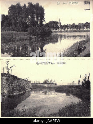 World War One Artillery Destruction of Ypres - Before & After Images Published 1920: The Ramparts Stock Photo