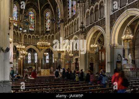 Altar and nave of basilica of Immaculate Conception at Lourdes, Hautes Pyrenees, France. Stock Photo