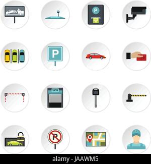 Parking icons set, flat style Stock Vector