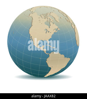 Retro Style North and South America Global World, Elements of this image furnished by NASA Stock Photo