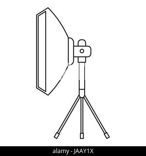 Studio light bulb in softbox icon, outline style Stock Vector