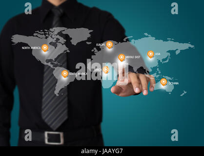 Businessman pressing social network structure Stock Photo