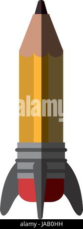 realistic colorful shading image of pencil in rocket form Stock Vector