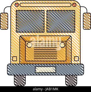 color crayon stripe image of front view school bus with wheels Stock Vector