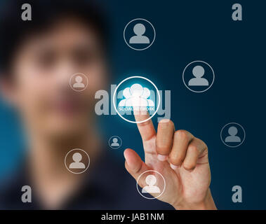 man hand pressing Social network icon Stock Photo