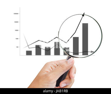 magnifying glass zoom on a business chart Stock Photo