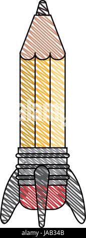 color crayon stripe image of pencil in rocket form Stock Vector
