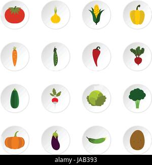 Vegetable icons set. Flat illustration of 16 vegetable vector icons for web Stock Vector