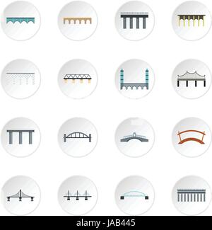 Bridge icons set. Flat illustration of 16 bridge vector icons for web Stock Vector
