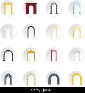 Arch icons set. Flat illustration of 16 arch vector icons for web Stock Vector