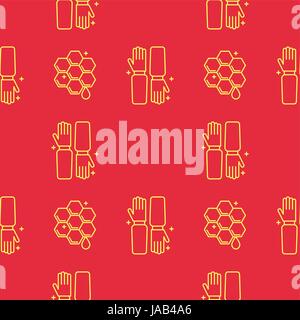 Gloves beekeeper in the apiary and honeycomb. Seamless pattern Stock Vector