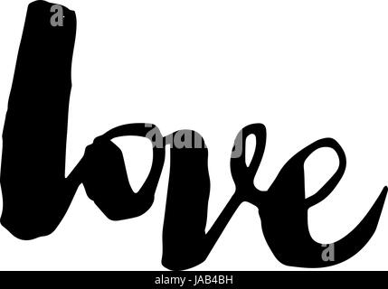 Hand drawn love word isolated on white background. Romantic card on Valentines day. Handwritten modern calligraphy poster. Stock Vector