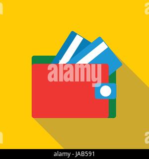 Red wallet with credit cards icon. Flat illustration of red wallet with credit cards vector icon for Stock Vector