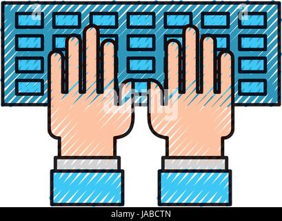 computer keyboard with hands user Stock Vector