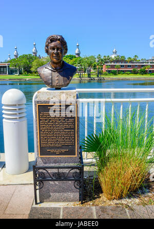 A bronze bust of Kate Victoria Jackson is part of the Historical monument Trail along the Tampa River Walk on the Hillsborough River in Tampa, FL Stock Photo
