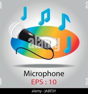 Microphone for Karaoke With CD and music notes vector Illustration on white background. Stock Vector