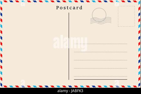 Travel postcard vector in air mail style with paper texture and rubber stamps . Stock Vector