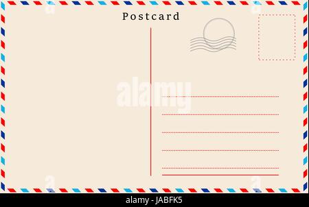 Travel postcard vector in air mail style with paper texture and rubber stamps . Stock Vector