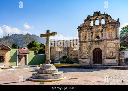 Santa Ana, Guatemala - March 26, 2017: Hermitage ruins of Ermita de Santa Isabel in village of Santa Ana outside UNESCO World Heritage Site of Antigua Stock Photo