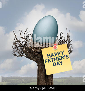 Happy father day and daddy or fatherhood celebration concept as a nest with an egg as a parenting symbol as a best dad message. Stock Photo