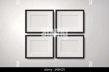Blank picture frames collection hanging on the wall in orderly way, 3d illustration realistic style Stock Vector