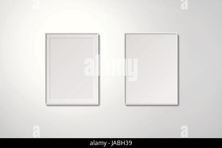 Blank white picture frames collection in an orderly way hanging on the wall, 3d illustration realistic style Stock Vector