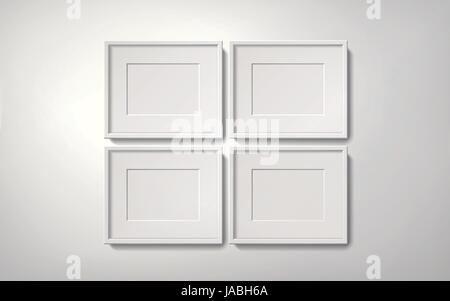 Blank white picture frames collection in an orderly way hanging on the wall, 3d illustration realistic style Stock Vector