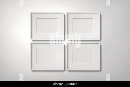 Blank white picture frames collection in an orderly way hanging on the wall, 3d illustration realistic style Stock Vector