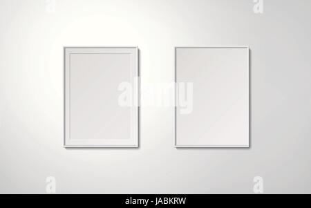 Blank white picture frames collection in an orderly way hanging on the wall, 3d illustration realistic style Stock Vector