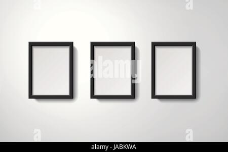 Blank picture frames collection hanging on the wall in orderly way, 3d illustration realistic style Stock Vector