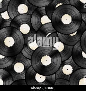 A lot of vintage vinyl discs, retro seamless pattern Stock Vector