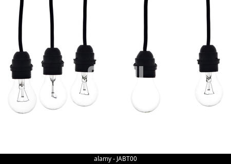 bulbs hanging on white a white lamp separated from the other Stock Photo