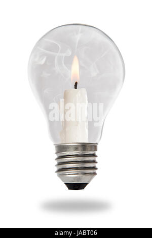 Candle lit steaming inside a tungsten bulb type Stock Photo