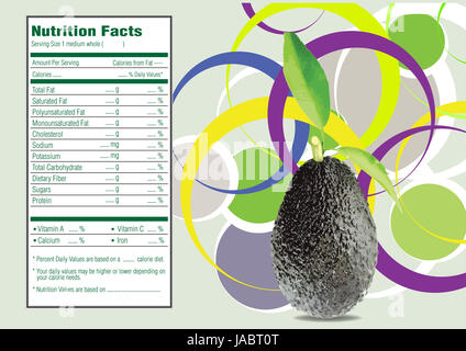 Creative Design for Avocados with leaves and Nutrition facts label ...